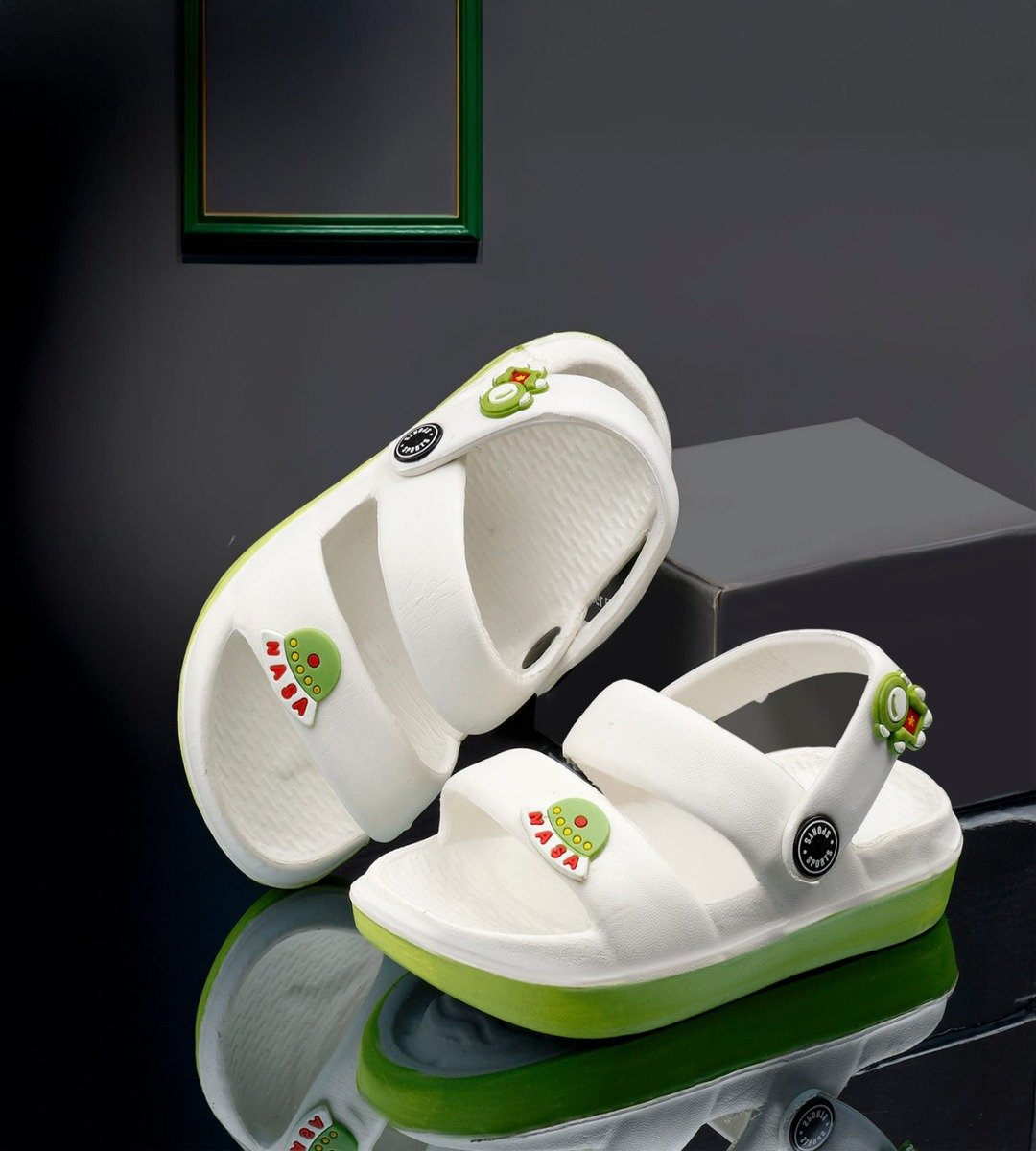 Kids' White Space-Themed Sandals with Adjustable Straps (Size 18-27)